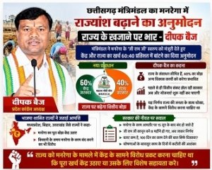 छत्तीसगढ़ मंत्रिमंडल का मनरेगा में राज्यांश बढ़ाने का अनुमोदन राज्य के खजाने पर भार - दीपक बैज