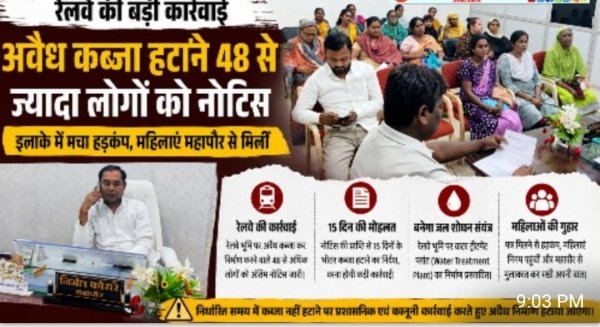 रेलवे की बड़ी कार्रवाई: जल शोधन संयंत्र के लिए 48 परिवारों को बेदखली का नोटिस, भिलाई-3 में हड़कंप