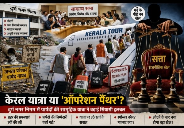 "केरल यात्रा या ऑपरेशन पैंथर? दुर्ग निगम में पार्षदों की सामूहिक यात्रा ने बढ़ाई राजनीतिक हलचल"